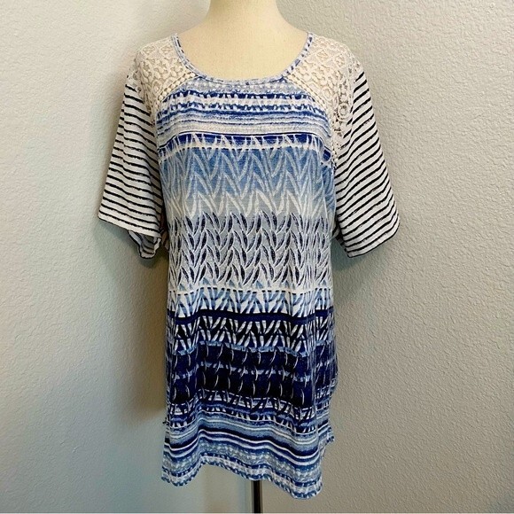 Allison Daley Lace Blue Leaf Floral Nautical Design Top Unique Lightweight 3X - Picture 1 of 9